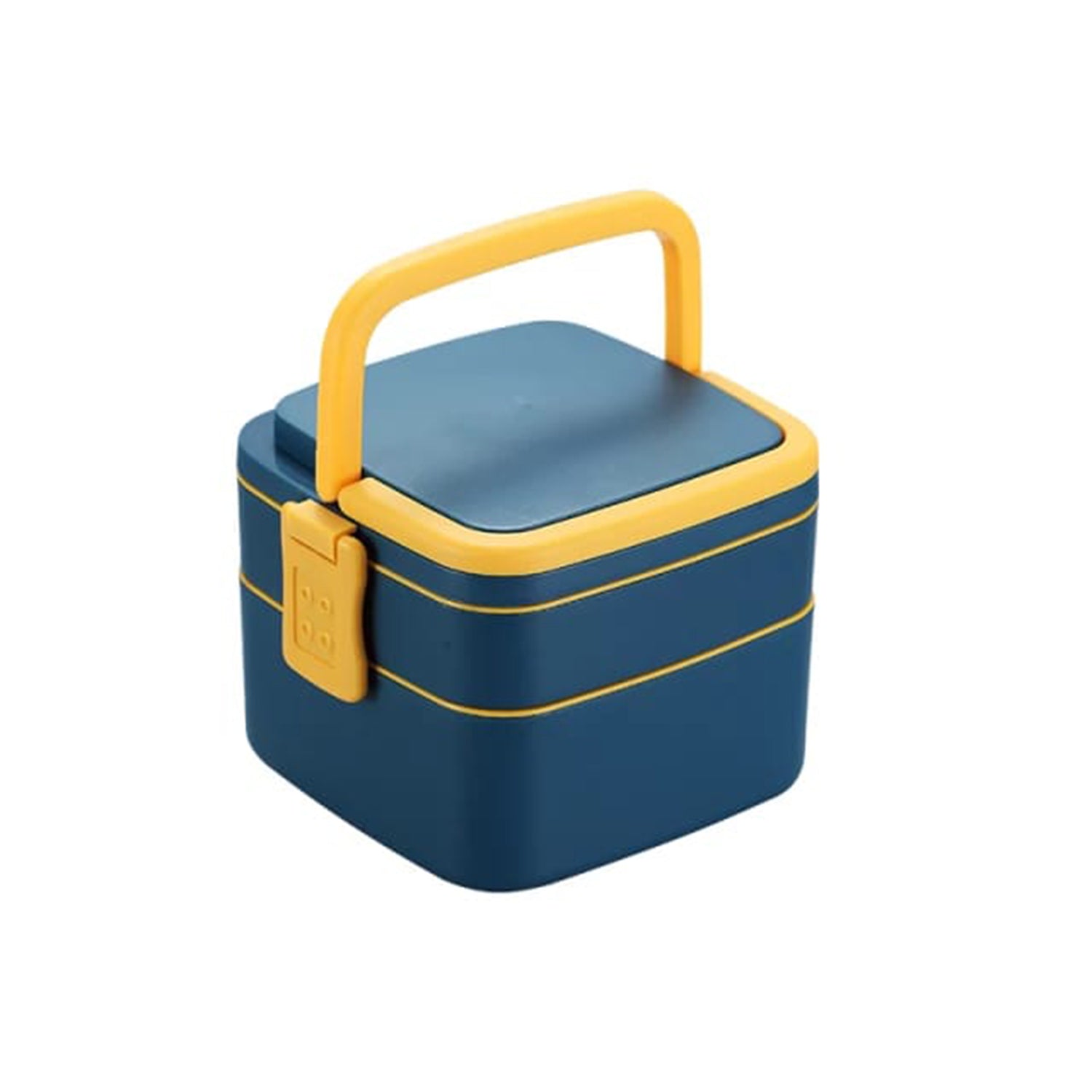 Portable blue lunch box with handle and spoon Portable blue lunch box with handle and spoon